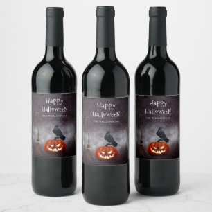 Scary Evil Pumpkin Happy Halloween Personalised Wine Label