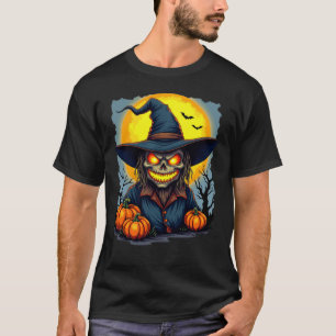 Scary Evil Spooky Scarecrow Pumpkin Head T-Shirt