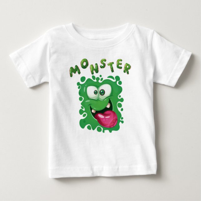 Scary Expressions Fun Green Monster Face  Baby T-Shirt (Front)
