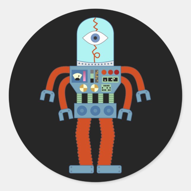 Scary Eyeball Robot Classic Round Sticker (Front)
