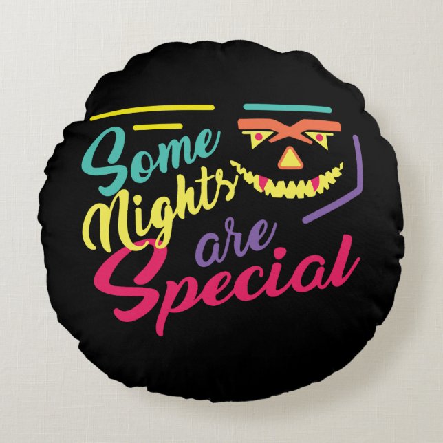 Scary face fun filled shiny halloween design round cushion (Front)