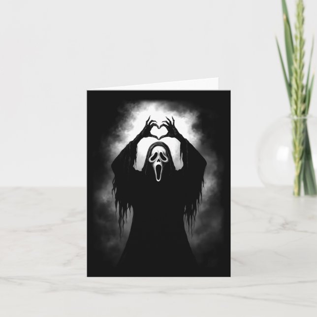 Scary Face Horror Creepy Ghost Heart Hands Hallowe Card (Front)