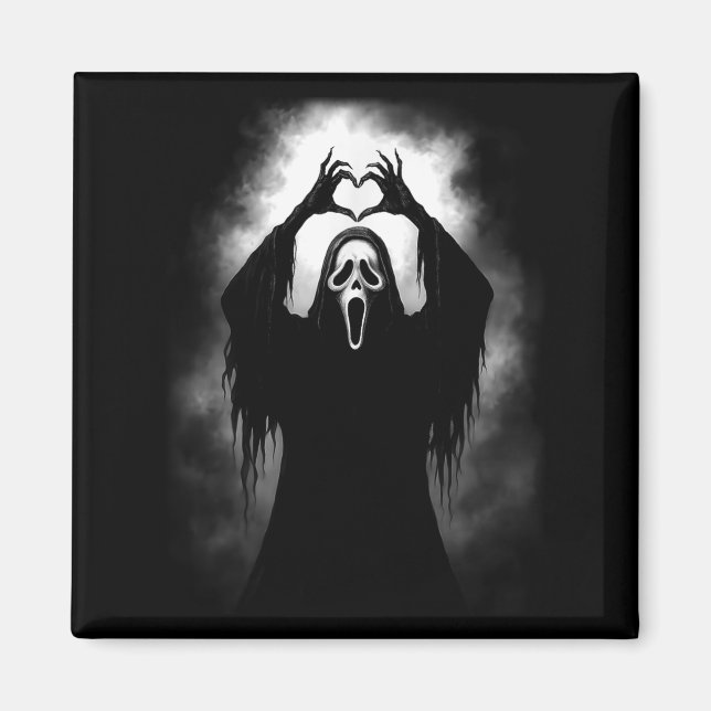 Scary Face Horror Creepy Ghost Heart Hands Hallowe Magnet (Front)