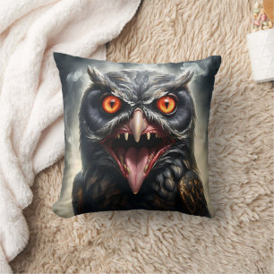 Scary Fanged Vampire Owl, Cushion