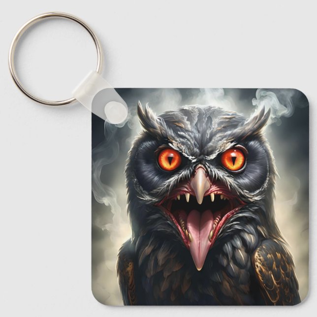Scary Fanged Vampire Owl, Key Ring (Front)