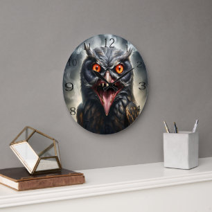 Scary Fanged Vampire Owl, Large Clock