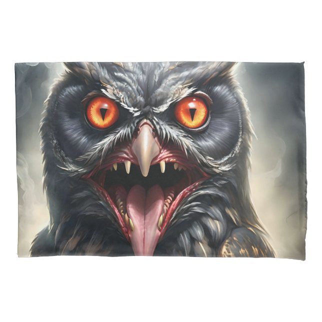 Scary Fanged Vampire Owl, Pillowcase (Front)