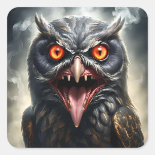 Scary Fanged Vampire Owl, Square Sticker
