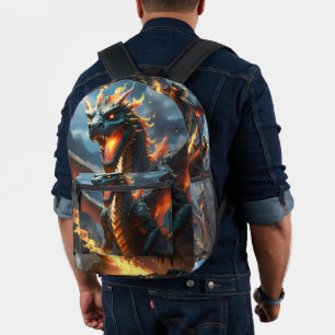 Scary Fire Breathing Dragon, Printed Backpack