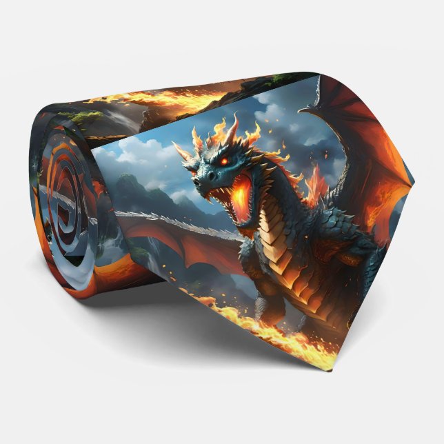 Scary Fire Breathing Dragon, Tie (Rolled)