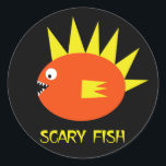 Scary Fish! Classic Round Sticker<br><div class="desc">SCARY FISH!  is a whimsical artwork design featuring a scary little fish ready for a bite!  He looks scary cute on a sticker!</div>