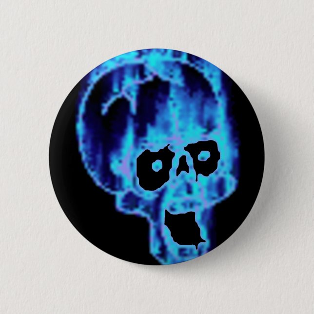 Scary Flaming Blue Skull Halloween Button (Front)