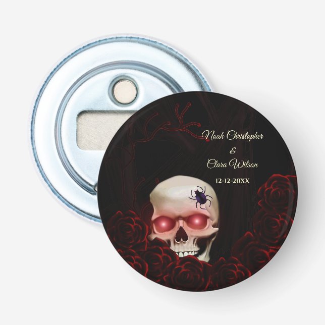 Scary floral dark moody gothic skull halloween bottle opener (Front)