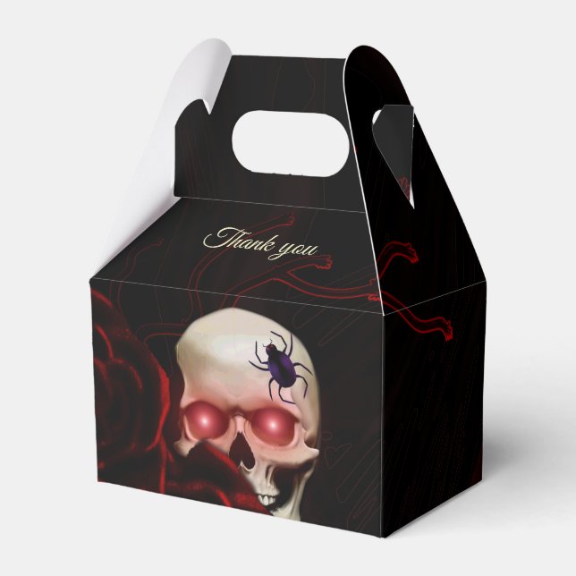 Scary floral dark moody gothic skull halloween fav favour box (Back Side)