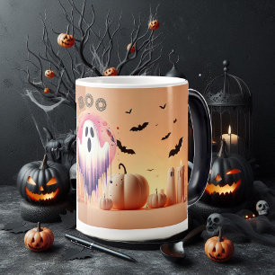 Scary Friendly Funky BOO Orange Pumpkins Black Bat Magic Mug