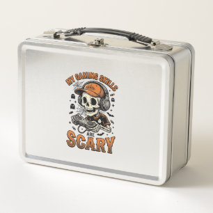 Scary Gamer Skeleton Vintage Halloween Shirt Desig Metal Lunch Box
