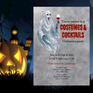 Scary Ghost Costume Cocktail Halloween Party Invitation