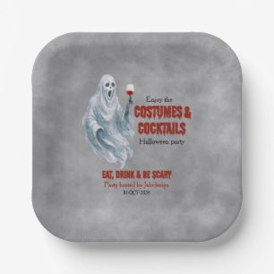 Scary Ghost Costume Cocktail Halloween Party Paper Plate