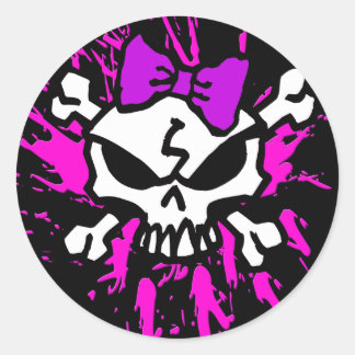 SCARY GIRL SKULL WITH SPLATTERS CLASSIC ROUND STICKER