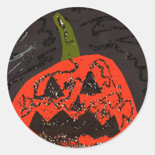 Scary Glitter Jack o' Lantern Classic Round Sticker