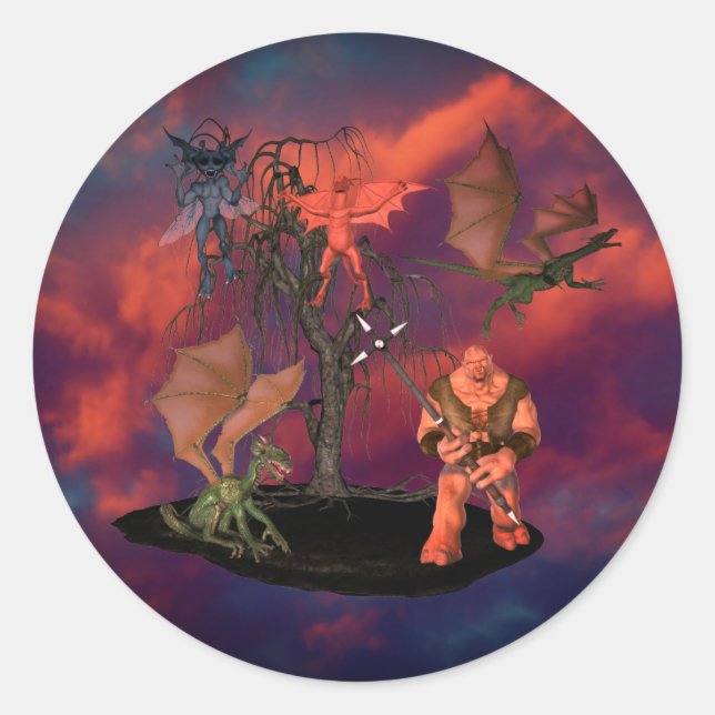 Scary Goblins Creatures Ogre Halloween  Classic Round Sticker (Front)