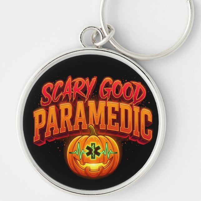 Scary Good Paramedic Halloween Pumpkin Key Ring (Front)