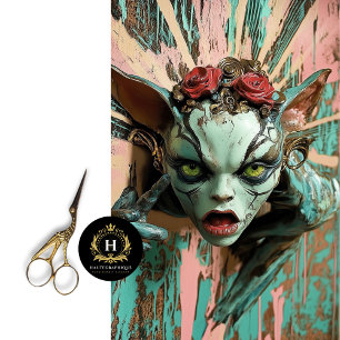 Scary Gothic Gargoyle with Roses Decoupage Tissue Paper