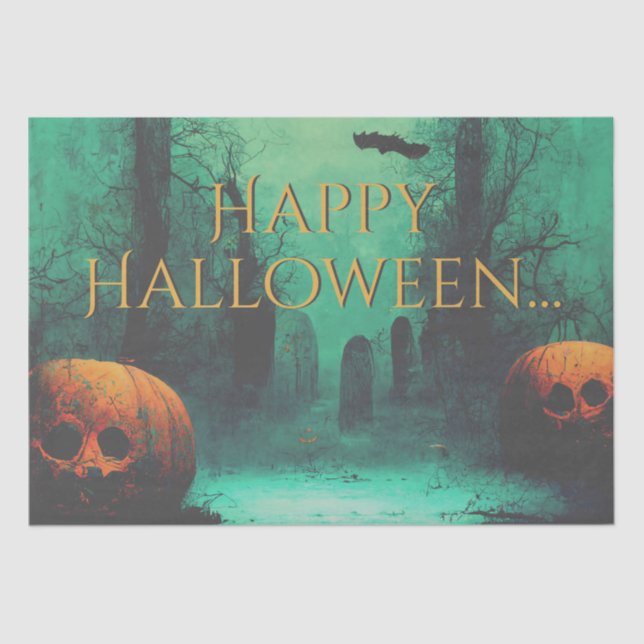 Scary Graveyard and Carved Pumpkins Halloween Tissue Paper (Front)