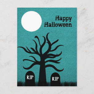 Scary Graveyard Halloween Postcard, Teal Postcard