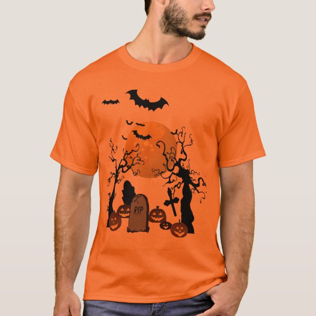 Scary Graveyard Halloween T-Shirt (Front)