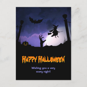 Scary Graveyard - Pumpkin Witch Happy Halloween Postcard
