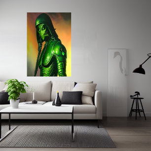 Scary green alien    AI Art  Poster