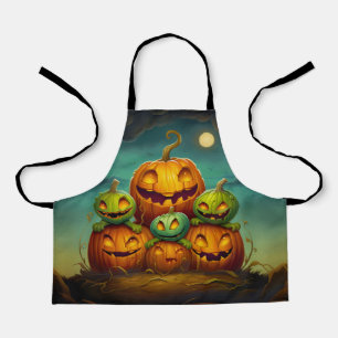 Scary green pumpkin monsters Halloween Apron