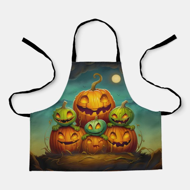 Scary green pumpkin monsters Halloween Apron (Front)