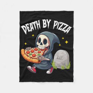 Scary Grim Reaper Eating Pizza Death By Pizza Vale Fleece Blanket
