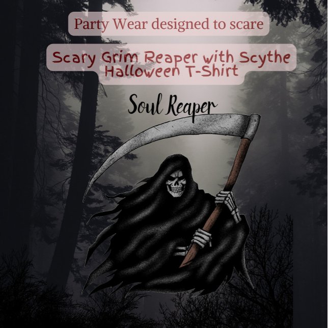 Scary Grim Reaper with Scythe Halloween T-Shirt (Creator Uploaded)