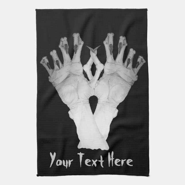 Scary gruesome gnarled monster hand tea towel (Vertical)
