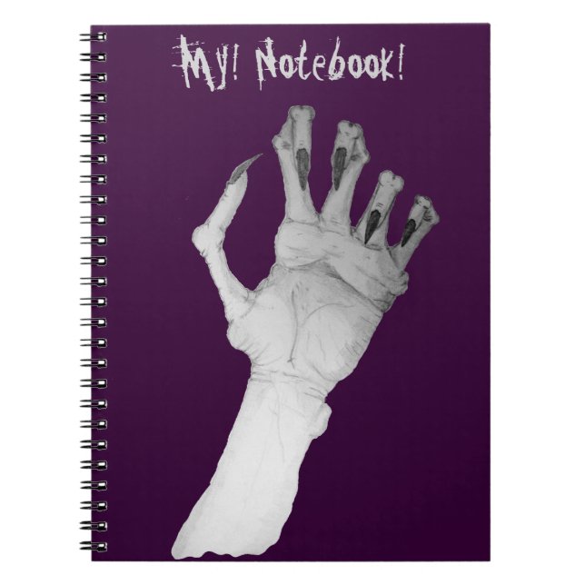 Scary gruesome monster gnarled hand spiral notebook (Front)