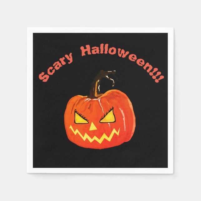 Scary Halloeen  Cocktail Napkin Pumpkin (Front)