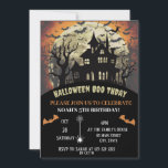 Scary Halloween Birthday Party  Invitation<br><div class="desc">Scary Halloween Party Invitation with Pumpkins,  night forest scene,  bats,  moon... .in orange,  black,  and blue colours. Great for a costume party for Kids or Adults Invitation</div>