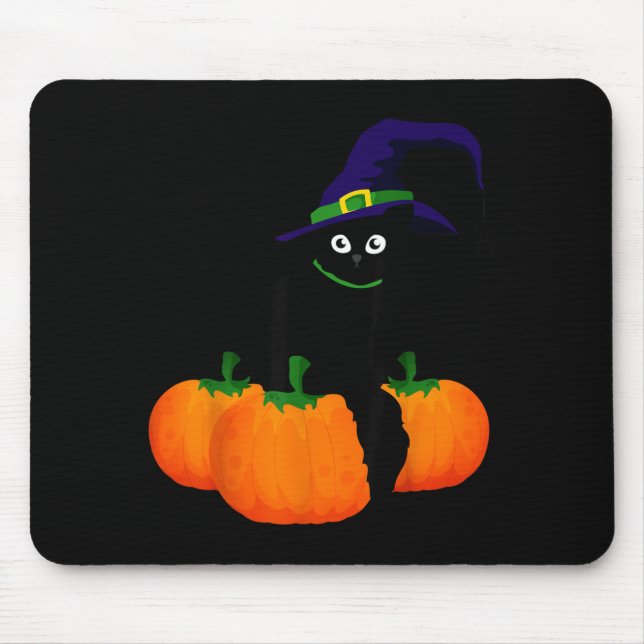 Scary Halloween Black Cat And Pumpkin Funny Design Mouse Pad (Front)