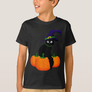 Scary Halloween Black Cat And Pumpkin Funny Design T-Shirt