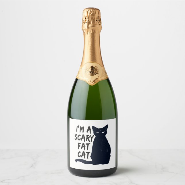Scary Halloween Black Cat Design graphic Sparkling Wine Label (Front)
