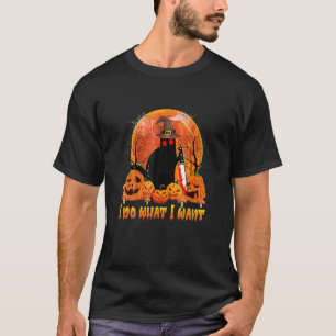 Scary Halloween Black Cat I Do What I Want Cat T-Shirt