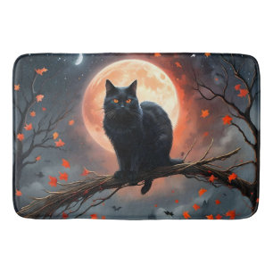 Scary Halloween Black Cat Moonlight,  Bath Mat
