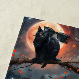 Scary Halloween Black Cat Moonlight,  Beach Towel