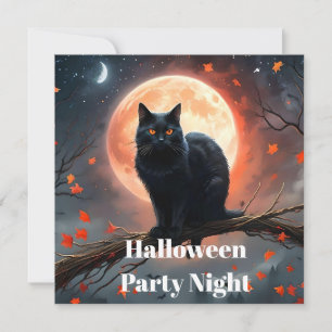 Scary Halloween Black Cat Moonlight, Save The Date