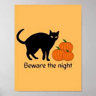 Scary Halloween Black Cat Pumpkin  Poster