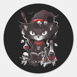 Scary Halloween Black Cat Salem Apothecary Classic Round Sticker