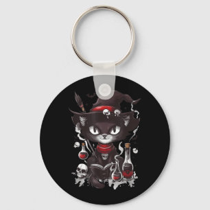 Scary Halloween Black Cat Salem Apothecary Key Ring